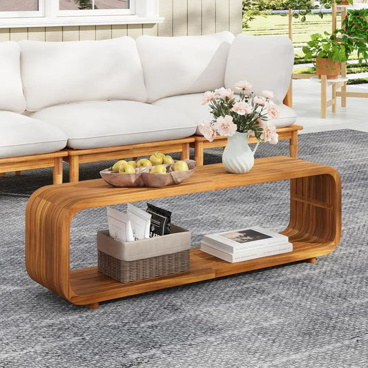Acacia Wood Patio Coffee Table, Slatted Design