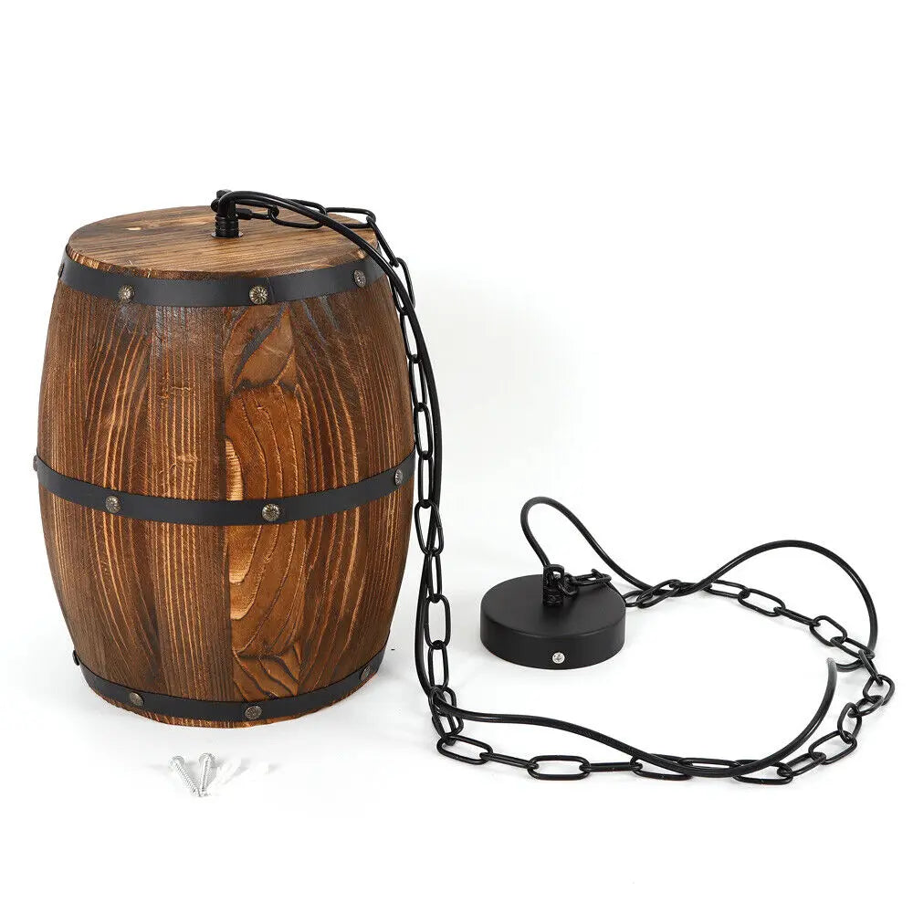 Rustic Wooden Wine Barrel Ceiling Lamp