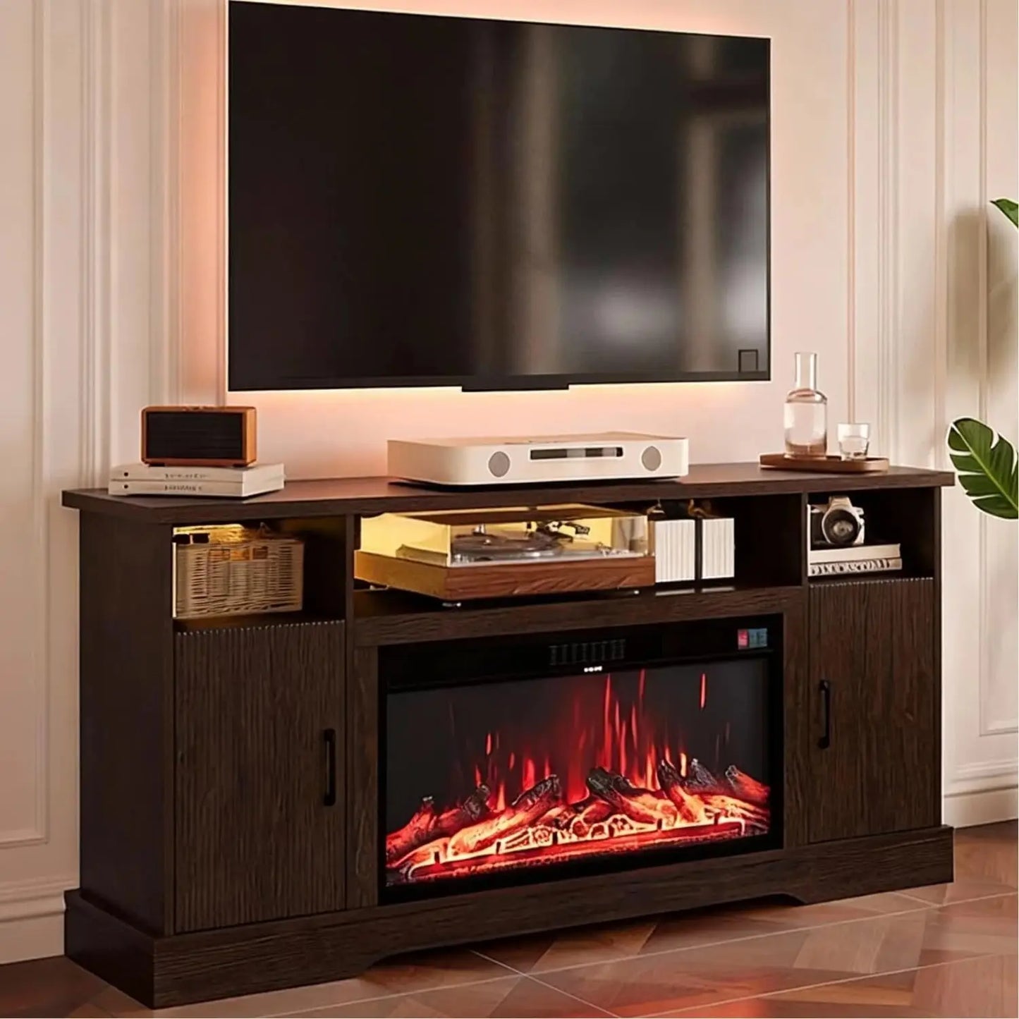 Farmhouse Style Electric Fireplace TV Stand