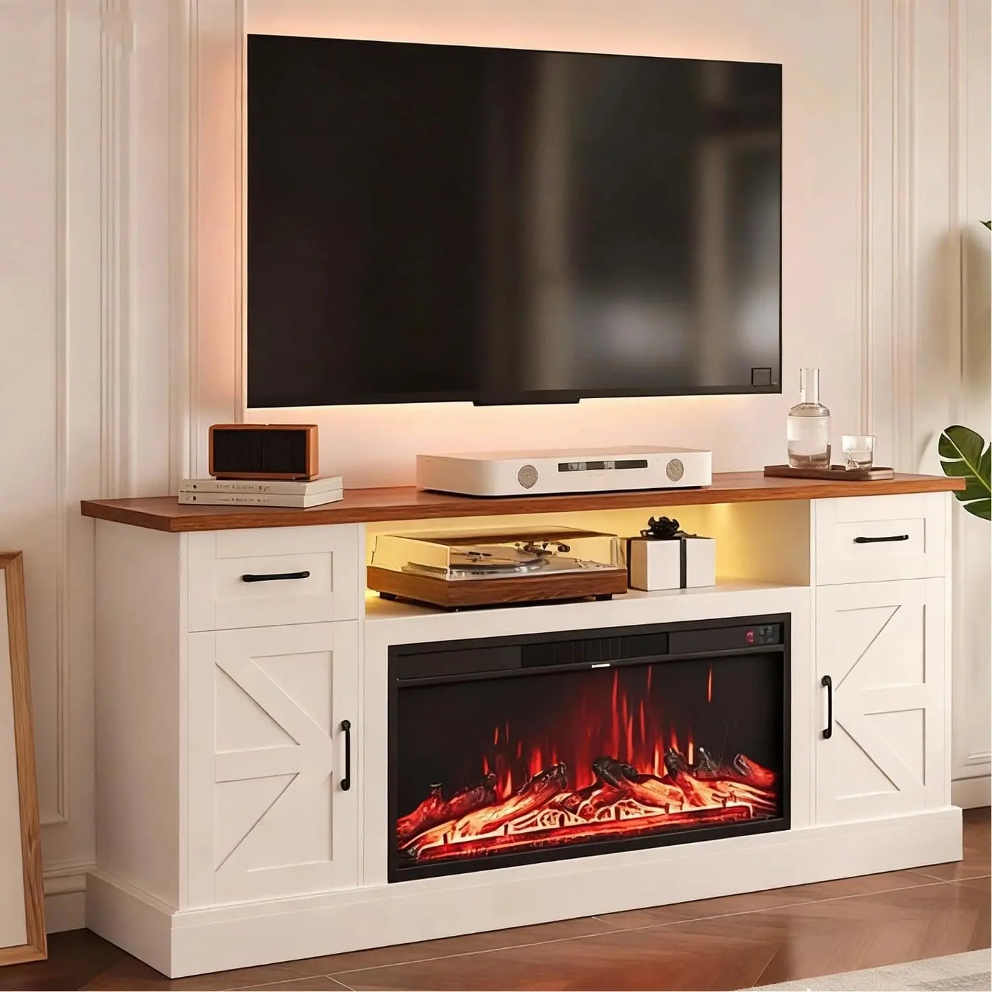 Farmhouse Style Electric Fireplace TV Stand