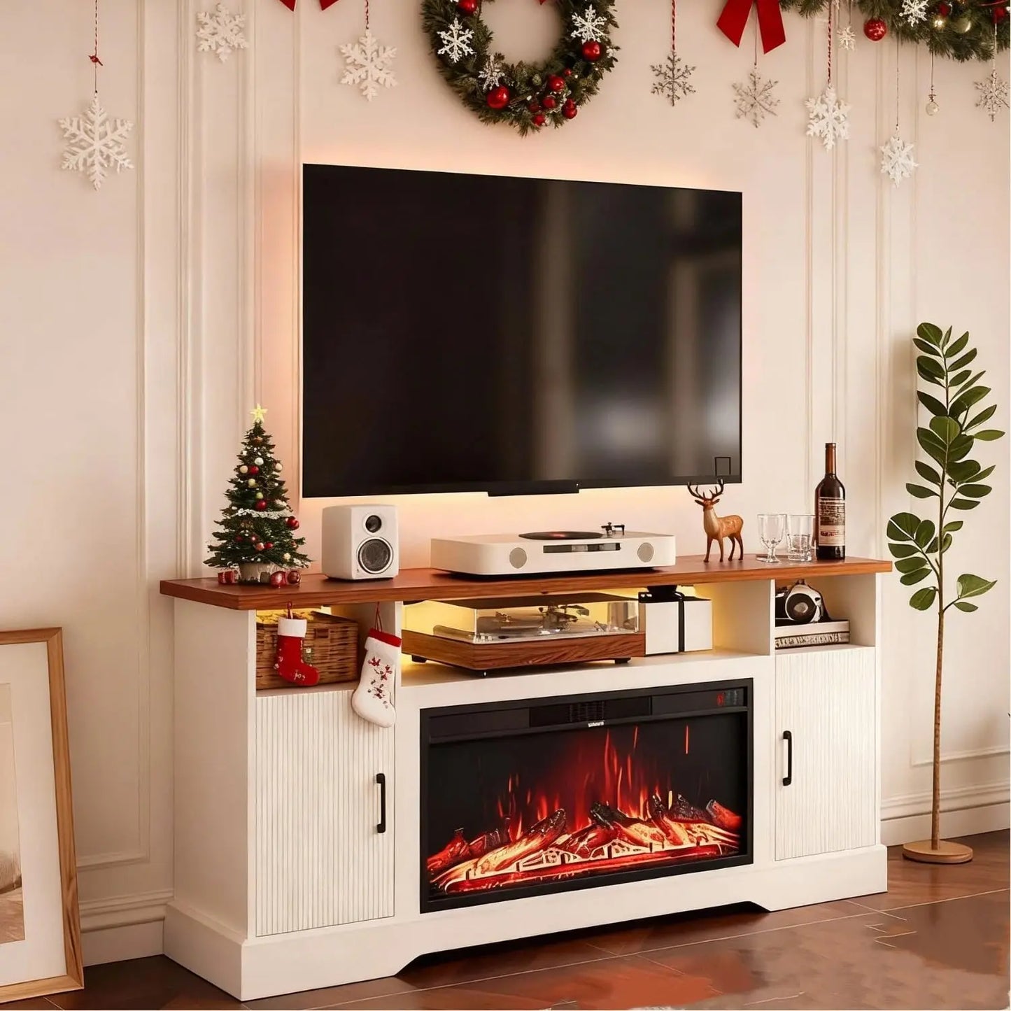 Farmhouse Style Electric Fireplace TV Stand