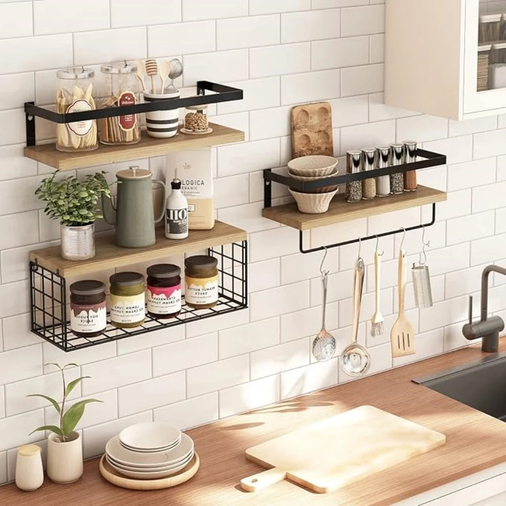 Rustic Wood Floating Shelves with Storage