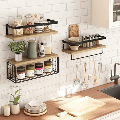 Rustic Wood Floating Shelves with Storage