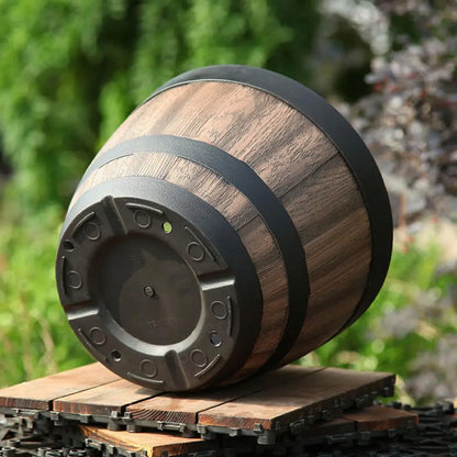 Wooden Barrel-style Plastic Flower Pot