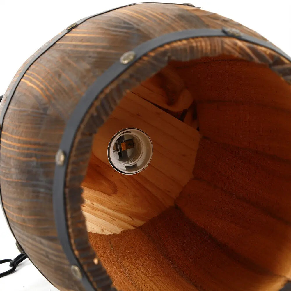 Rustic Wooden Wine Barrel Ceiling Lamp