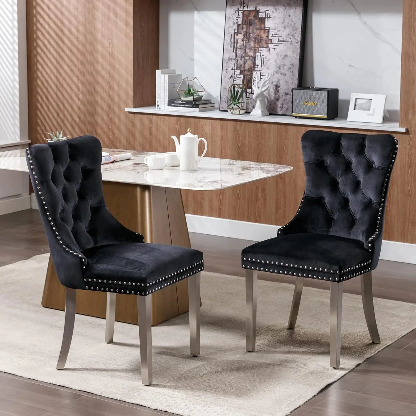Nailhead Trimmed Dining Chairs Set 2