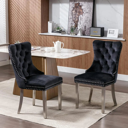 Nailhead Trimmed Dining Chairs Set 2