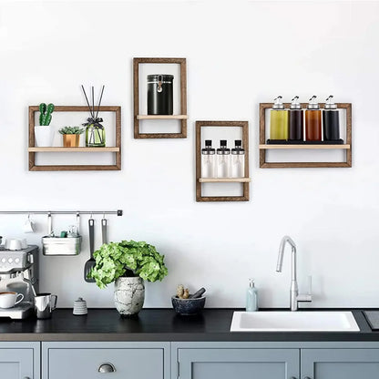 Rustic Farmhouse Hanging Natural Wood Shelves