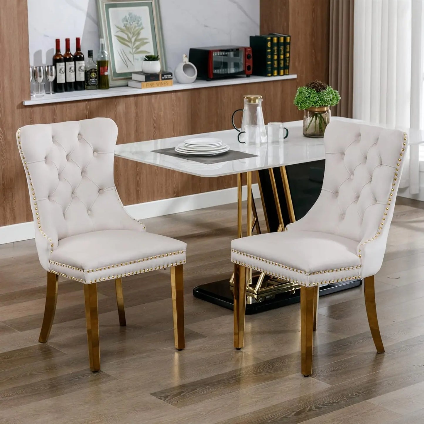 Nailhead Trimmed Dining Chairs Set 2