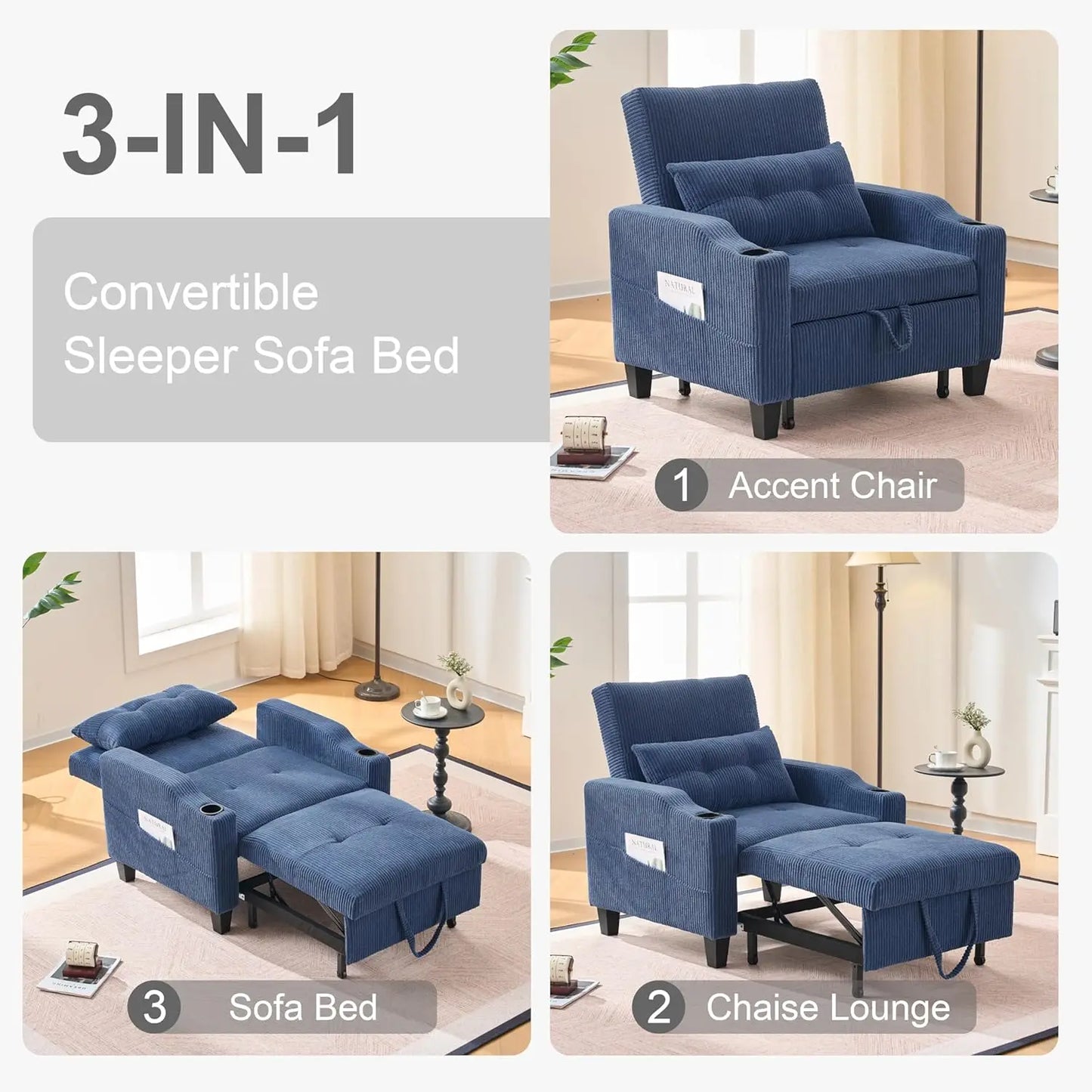 Convertible Sleeper Chair with Adjustable Backrest