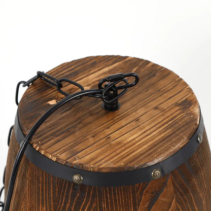 Rustic Wooden Wine Barrel Ceiling Lamp