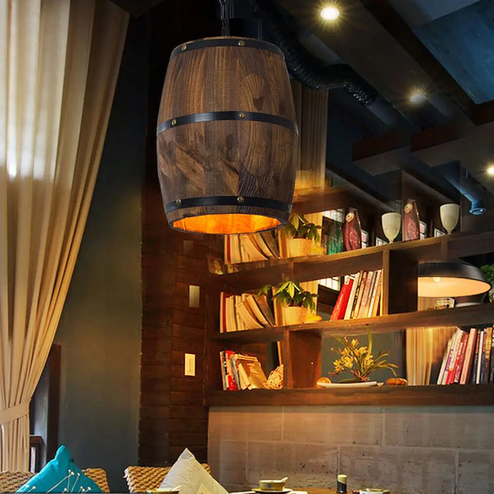 Rustic Wooden Wine Barrel Ceiling Lamp
