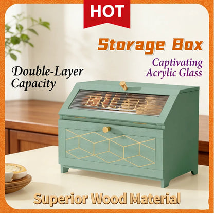 Wooden Double-Layer Bread Box