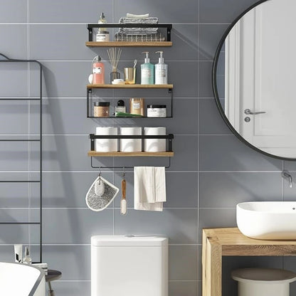 Rustic Wood Floating Shelves with Storage