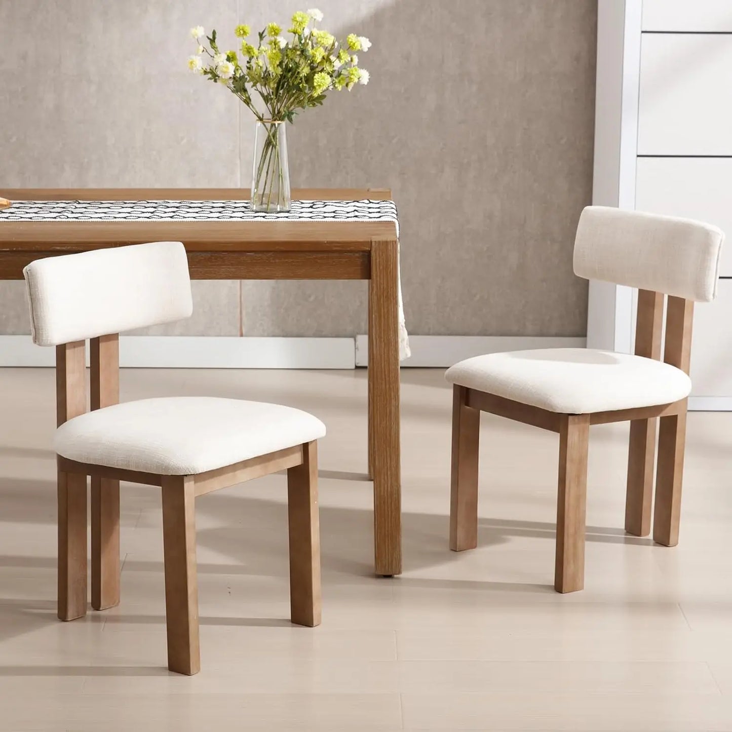 Farmhouse Walnut & Linen Fabric Dining Chair Set