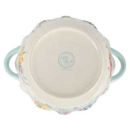 Large Ceramic Bowl with Handles Scalloped Edge