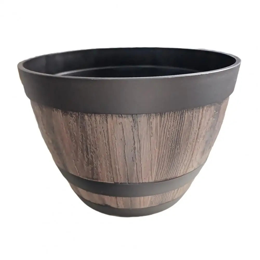 Wooden Barrel-style Plastic Flower Pot