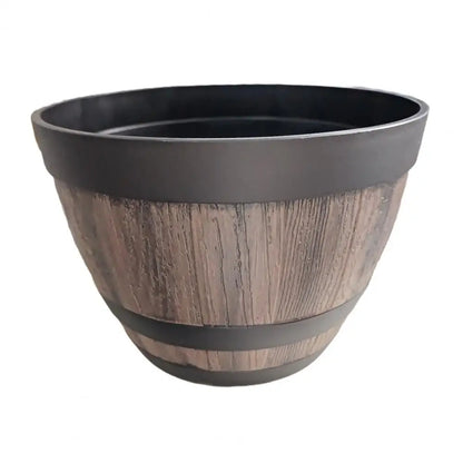 Wooden Barrel-style Plastic Flower Pot